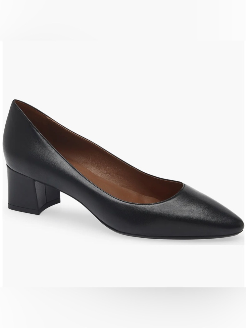 Aquatalia Pasha Black Leather sz 6 Almond Toe Low Block Heels Pumps Italy $350